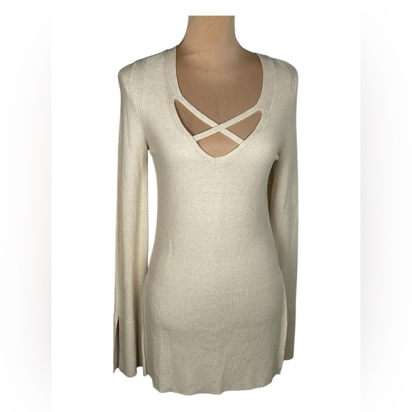 Free People Womens Crisscross Knit Sweater in Ivory Size XS - Picture 3 of 10